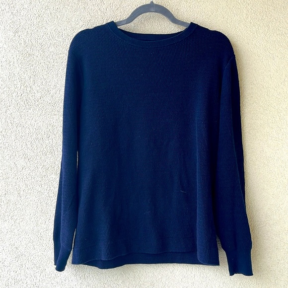 J.Crew Navy Blue Textured Lightweight Crewneck Cotton Sweater - Picture 2 of 4
